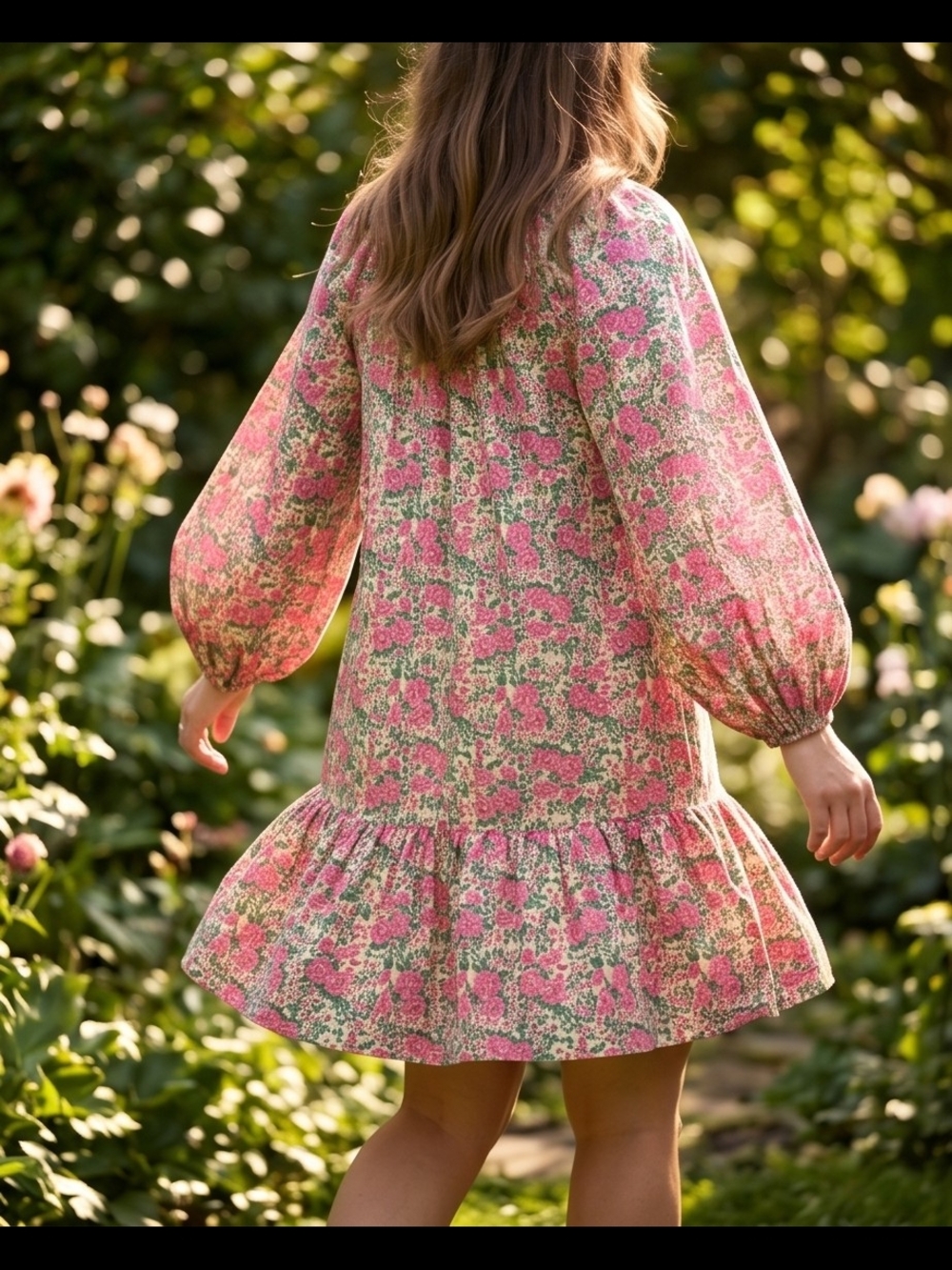 Brach Brach Floral Pink Multi Colored Boho Peasant Dress